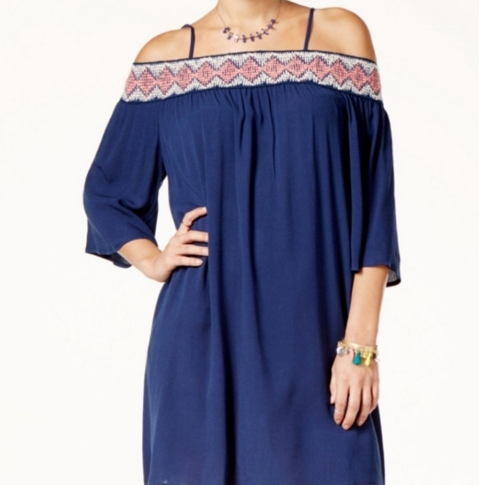 Trixxi Ladies Off-the-Shoulder Rayon Sheer Shift Dress